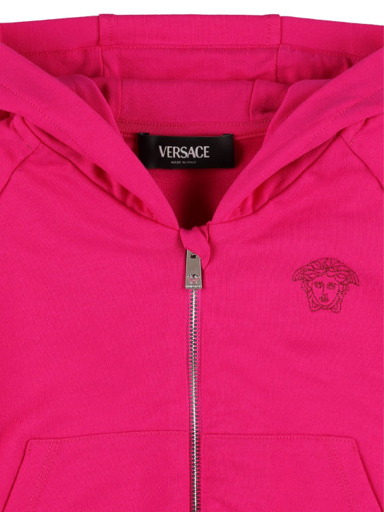 Versace: Felpa in cotone con zip e cappuccio - Fucsia - kids-girls_1 | Luisa Via Roma
