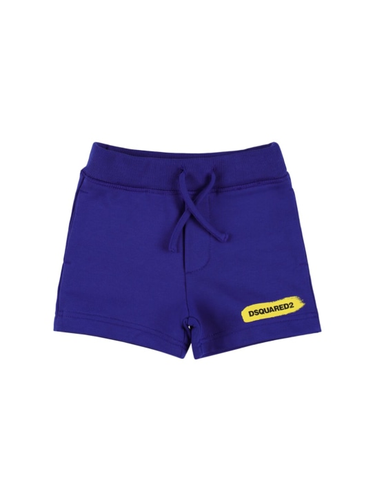 Dsquared2: Shorts in felpa di cotone con logo - Blu - kids-boys_0 | Luisa Via Roma