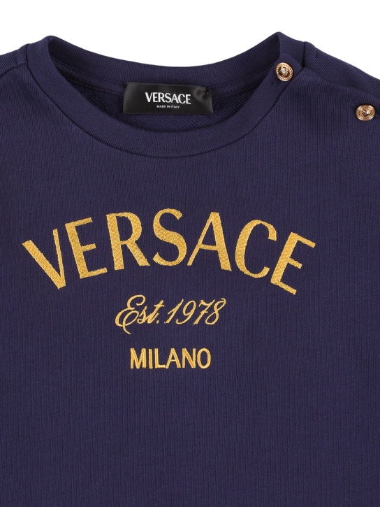 Versace: Embroidered logo sweatshirt - Navy/Gold - kids-boys_1 | Luisa Via Roma