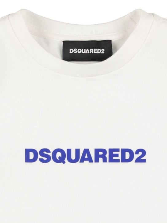 Dsquared2: T-shirt e shorts in jersey di cotone stampato - Bianco/Blu - kids-boys_1 | Luisa Via Roma