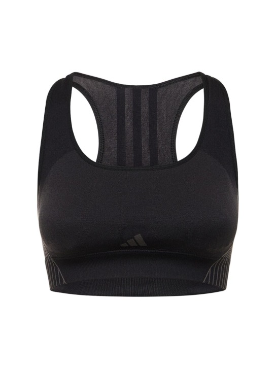 adidas Performance: Seamless Aeroknit light support bra - Black - women_0 | Luisa Via Roma