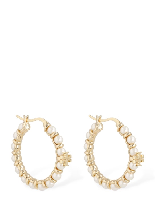 Tory Burch: Kira faux pearl hoop earring - White/Gold - women_0 | Luisa Via Roma