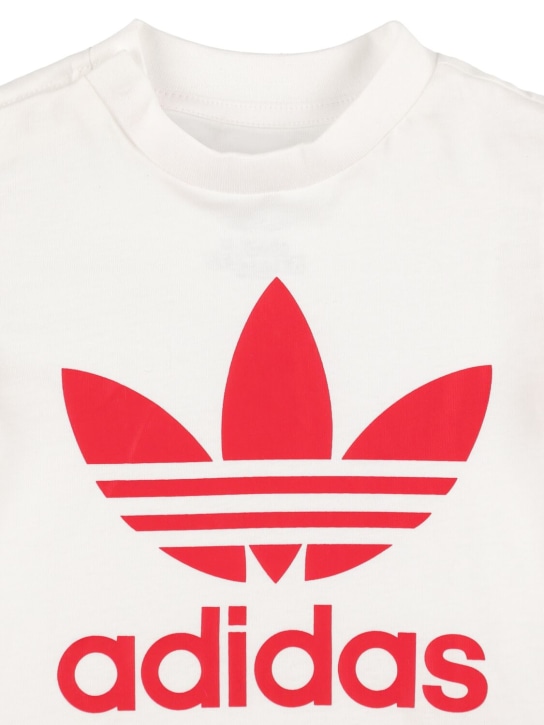 adidas Originals: T-shirt e shorts in misto cotone con logo - Bianco/Rosso - kids-girls_1 | Luisa Via Roma