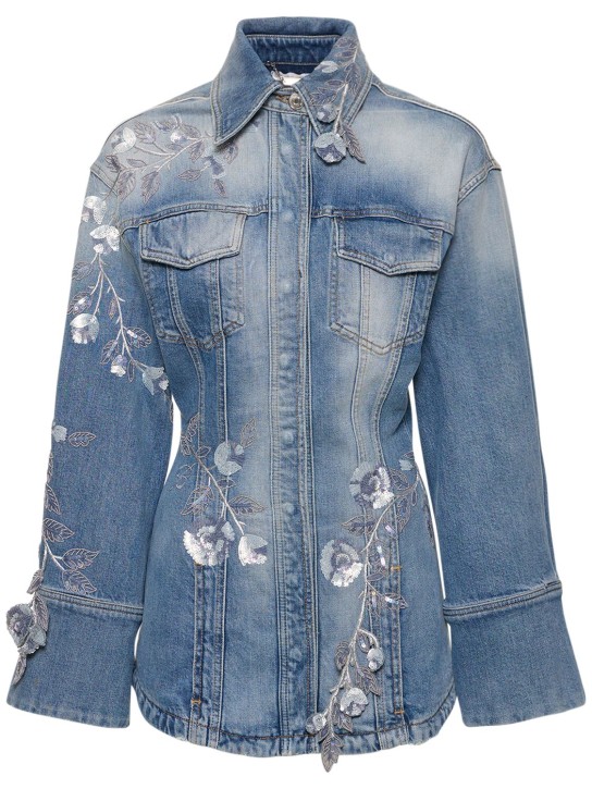 Blumarine: Denim jacket w/flowers - Blue - women_0 | Luisa Via Roma