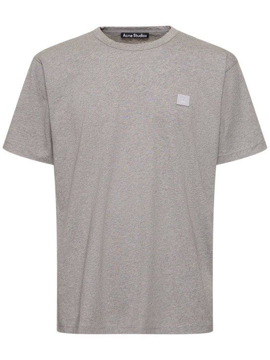Acne Studios: Nace face patch cotton t-shirt - Light Grey - men_0 | Luisa Via Roma