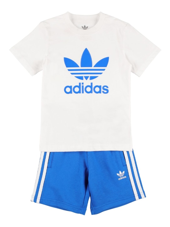 adidas Originals: T-shirt e shorts in cotone con logo - Blu - kids-boys_0 | Luisa Via Roma