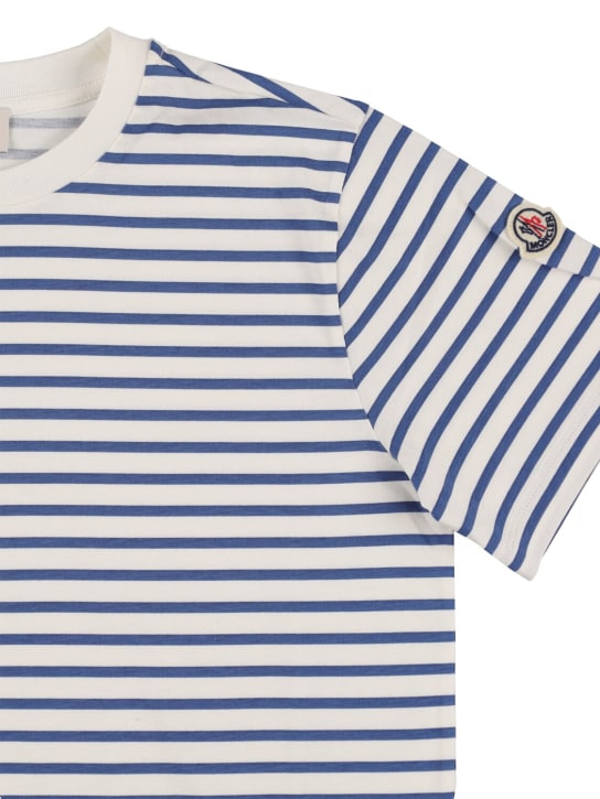 Moncler: Camiseta de algodón a rayas - Azul Oscuro - kids-girls_1 | Luisa Via Roma
