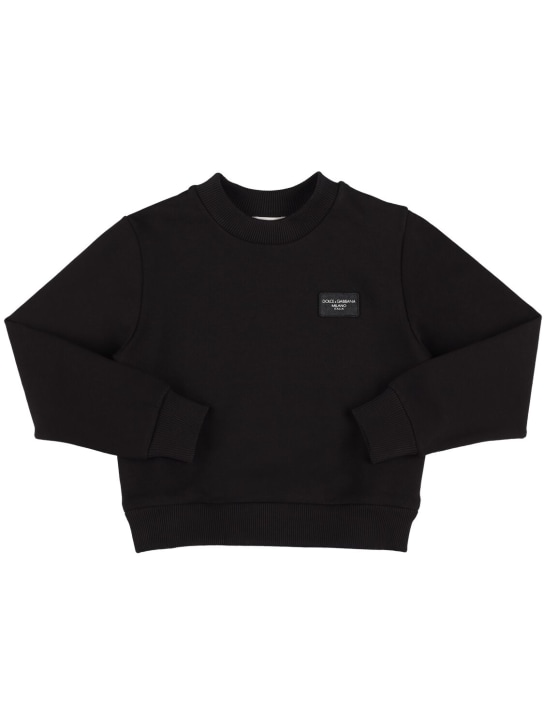 Dolce&Gabbana: Sweat-shirt en coton imprimé logo - Noir - kids-boys_0 | Luisa Via Roma