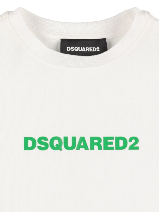 Dsquared2: T-shirt e shorts in jersey di cotone stampato - Bianco/Verde - kids-boys_1 | Luisa Via Roma