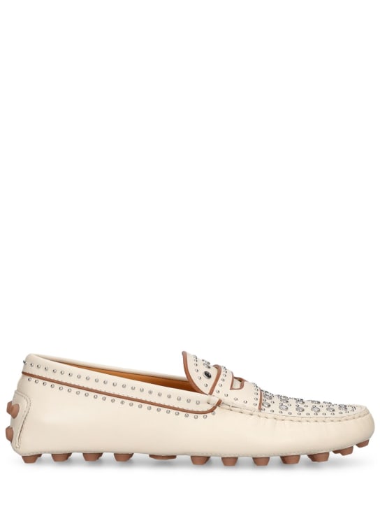 Tod's: Gommino leather loafers w/mirrors - Beige - women_0 | Luisa Via Roma