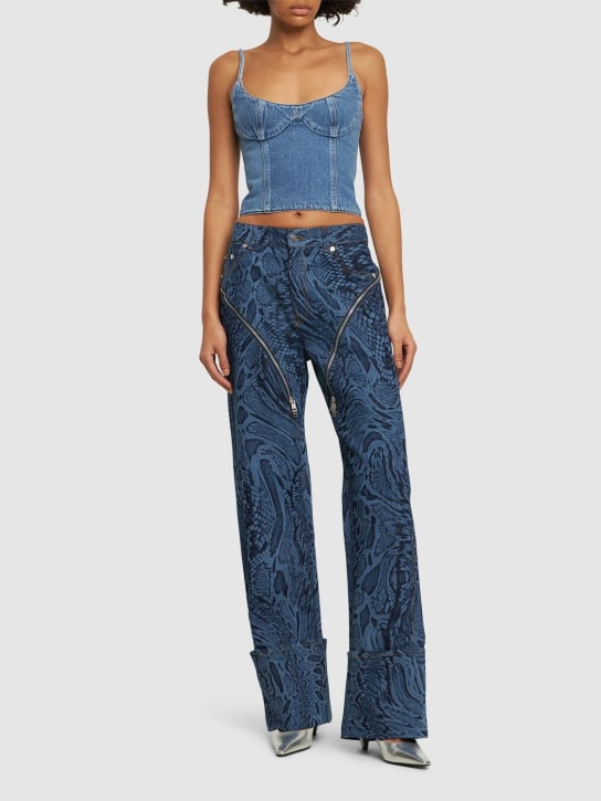 MUGLER: Jeans rectos de denim con cintura alta - Azul - women_1 | Luisa Via Roma