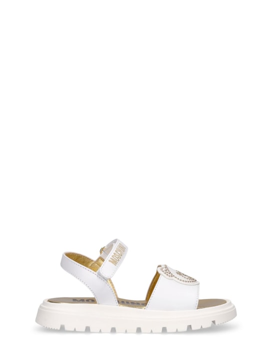 Moschino: Embellished leather sandals - White - kids-girls_0 | Luisa Via Roma
