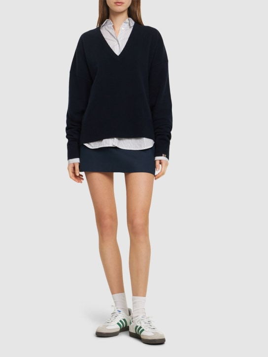 Extreme Cashmere: Clash cashmere blend v neck sweater - Navy - women_1 | Luisa Via Roma