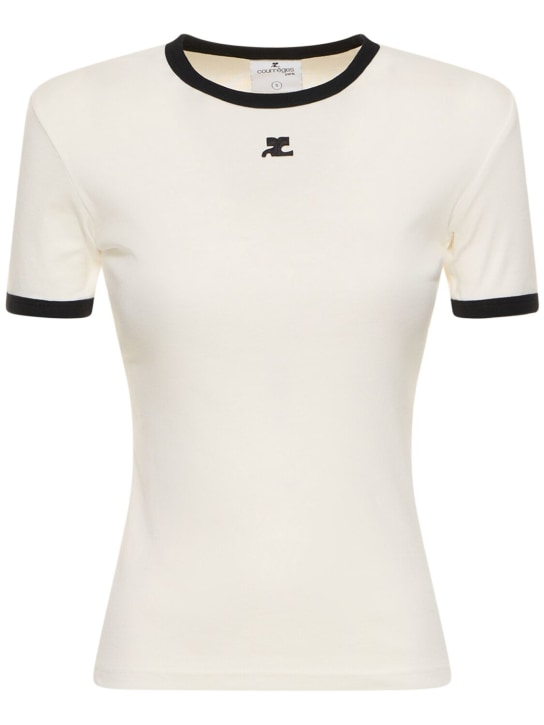 Courreges: T-Shirt in Kontrastfarbe - Weiß/Schwarz - women_0 | Luisa Via Roma