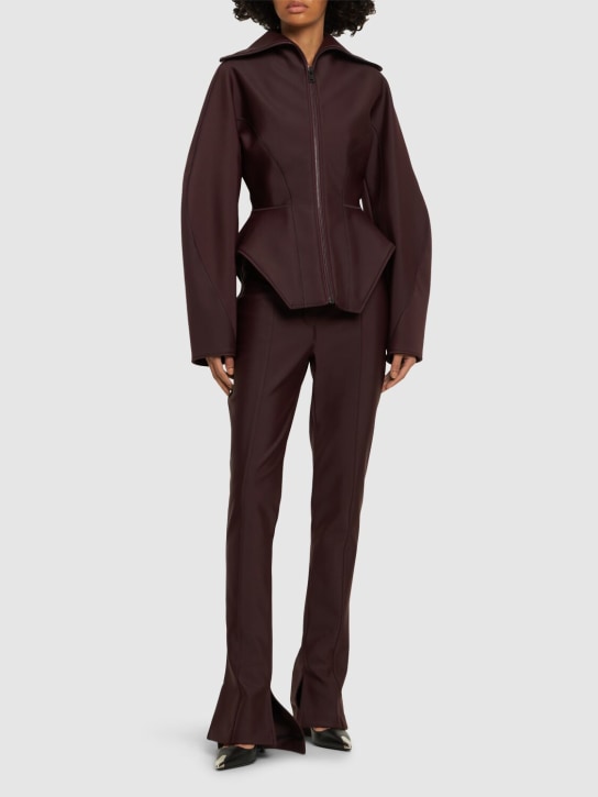 MUGLER: Bonded Lycra fitted jacket - Dark Brown - women_1 | Luisa Via Roma