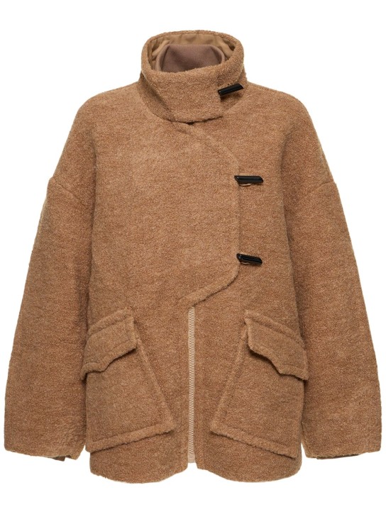 GANNI: Wool blend bouclé jacket - Brown - women_0 | Luisa Via Roma