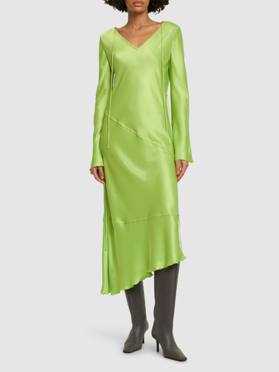 Acne Studios: Asymmetric satin l/s midi dress - Bright Green - women_1 | Luisa Via Roma