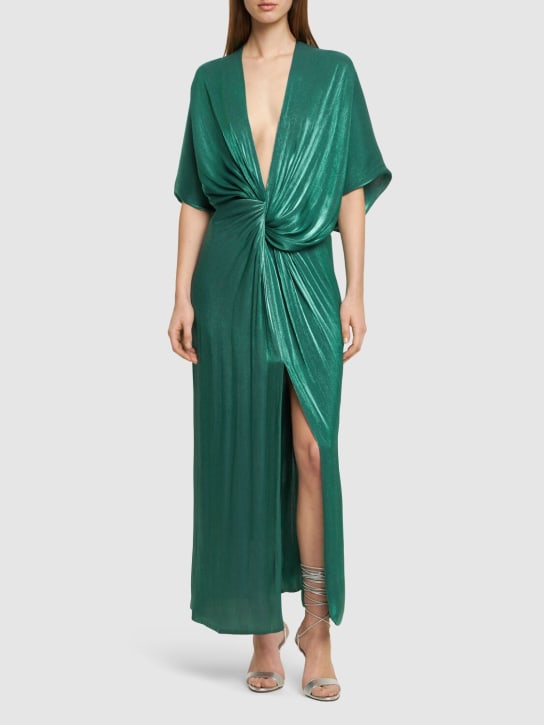 Costarellos: Robe midi en georgette de lurex Roanna - Vert Émeraude - women_1 | Luisa Via Roma