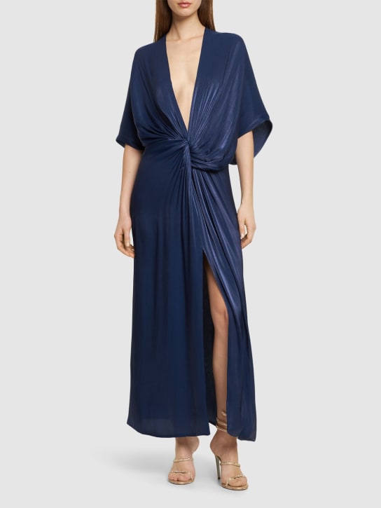Costarellos: Robe midi en georgette de lurex Roanna - Bleu Foncé - women_1 | Luisa Via Roma