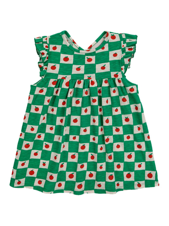 Bobo Choses: Printed organic cotton dress w/ruffles - White/Green - kids-girls_0 | Luisa Via Roma