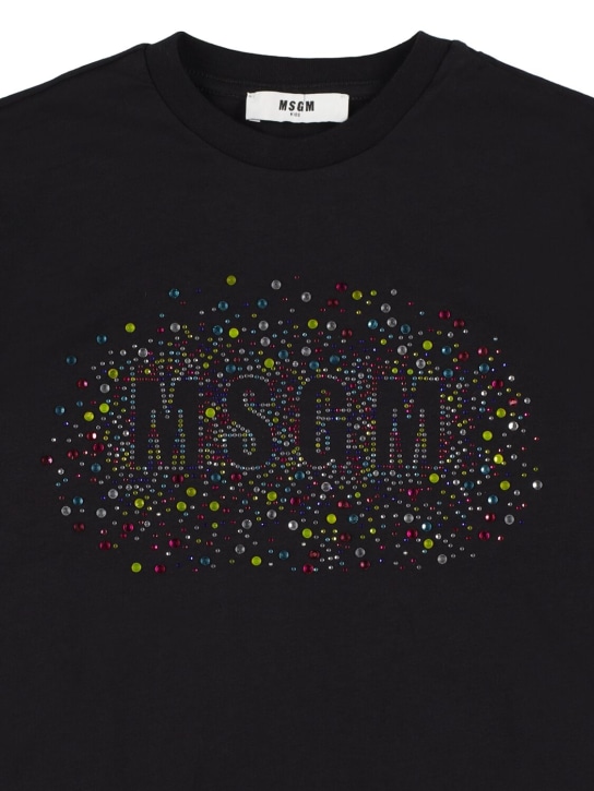 MSGM: Camiseta de jersey de algodón con decoraciones - Negro - kids-girls_1 | Luisa Via Roma