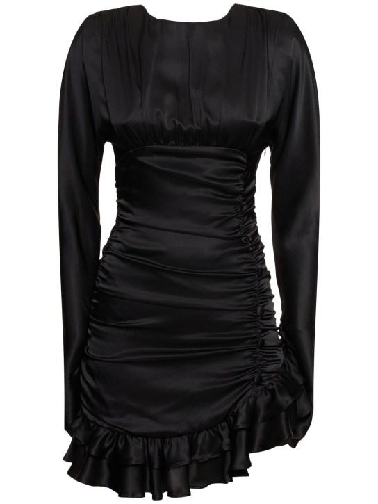 Alessandra Rich: Open back silk satin draped mini dress - Black - women_0 | Luisa Via Roma