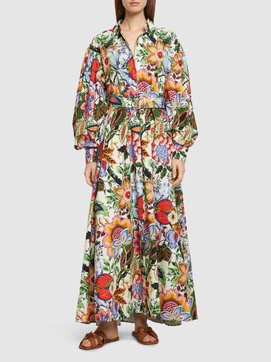 Etro: Printed cotton belted midi shirt dress - Multi/Beige - women_1 | Luisa Via Roma