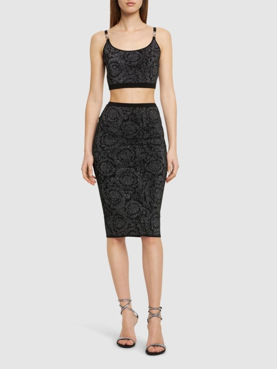 Versace: Barocco lurex knit midi skirt - Multi/Black - women_1 | Luisa Via Roma