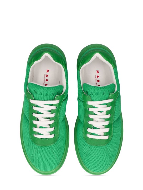 Marni Junior: 皮革&棉系带运动鞋 - 绿色 - kids-boys_1 | Luisa Via Roma