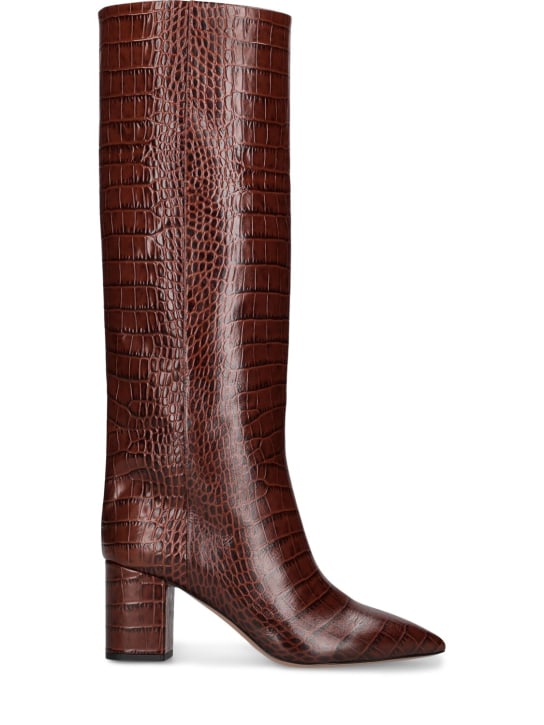 Paris Texas: 70mm Anja croc embossed tall boots - Brown - women_0 | Luisa Via Roma