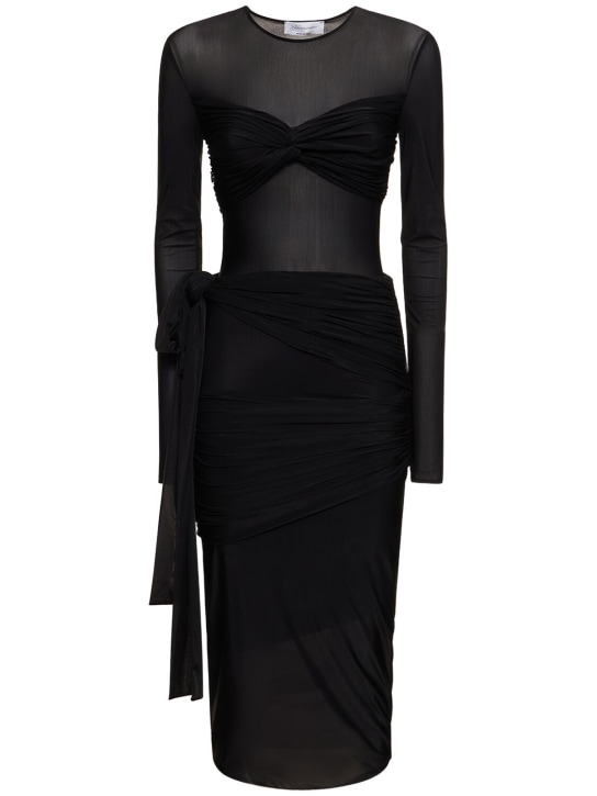 Blumarine: Draped stretch tech midi dress w/bow - Black - women_0 | Luisa Via Roma