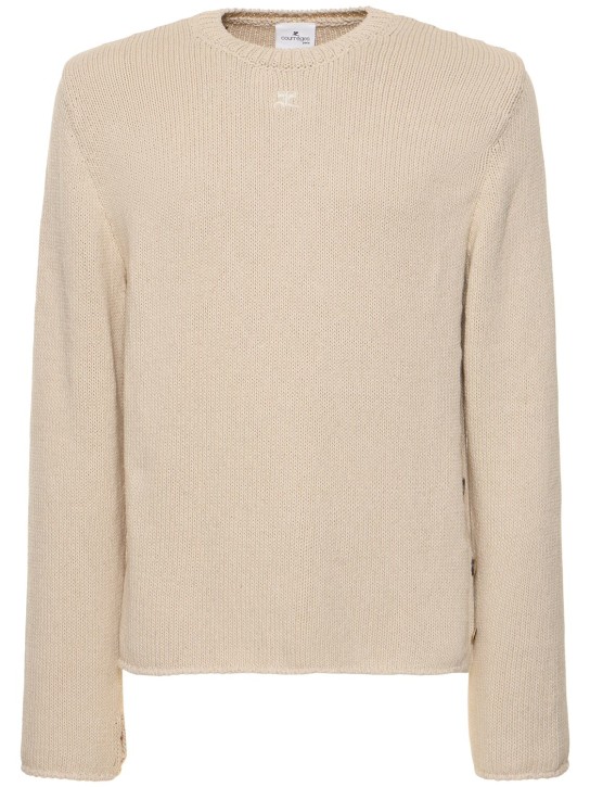 Courreges: Open side cotton & linen knit sweater - Beige - men_0 | Luisa Via Roma