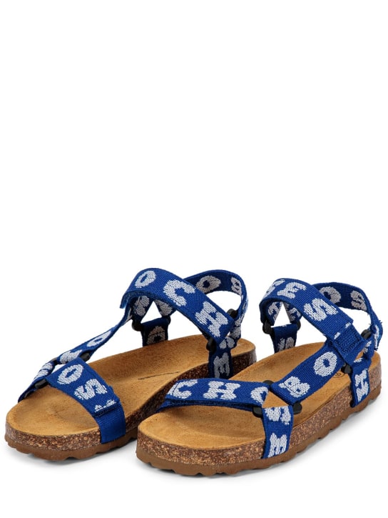 Bobo Choses: Embroidered logo cotton sandals - Blue - kids-girls_0 | Luisa Via Roma