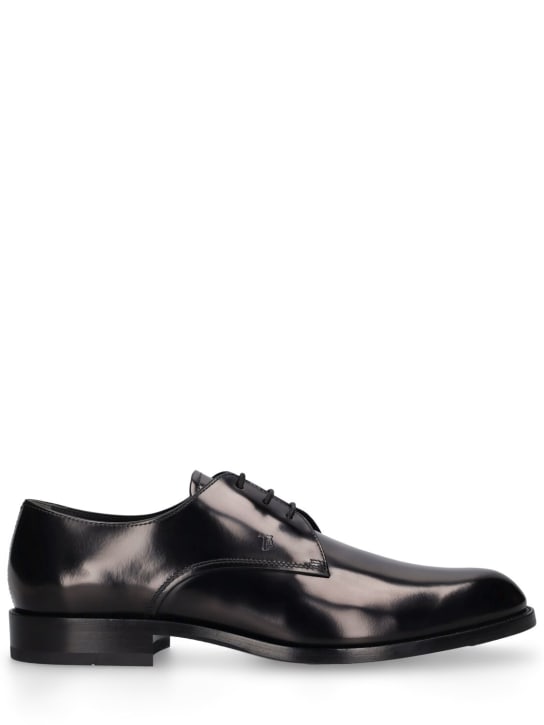 Tod's: Abrasivato leather lace-up shoes - Black - men_0 | Luisa Via Roma