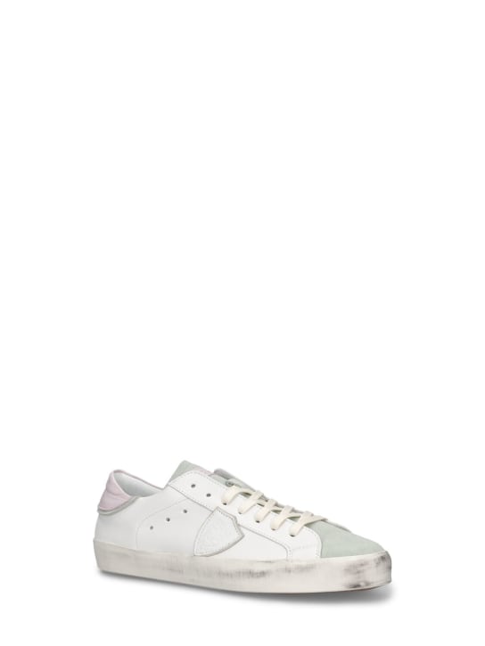 PHILIPPE MODEL: Paris leather lace-up sneakers - White/Pink - kids-girls_1 | Luisa Via Roma
