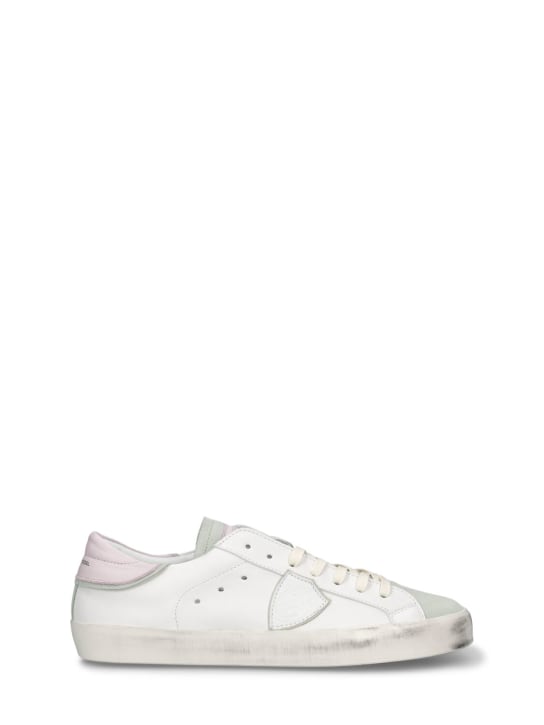 PHILIPPE MODEL: Paris leather lace-up sneakers - White/Pink - kids-girls_0 | Luisa Via Roma
