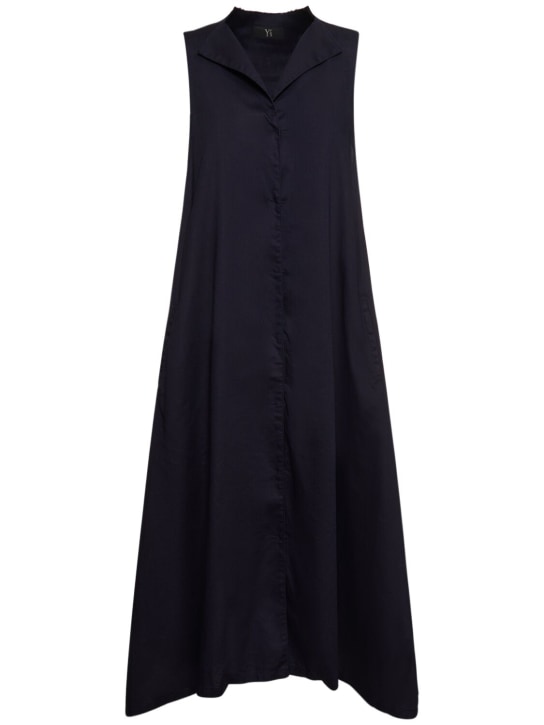 Yohji Yamamoto: Sleeveless cotton twill midi dress - Navy - women_0 | Luisa Via Roma