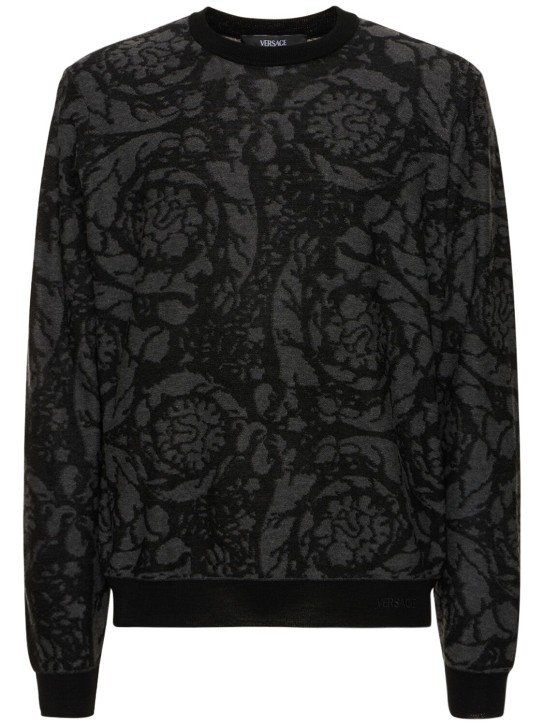 Versace: Barocco wool & cotton sweater - Black/Grey - men_0 | Luisa Via Roma