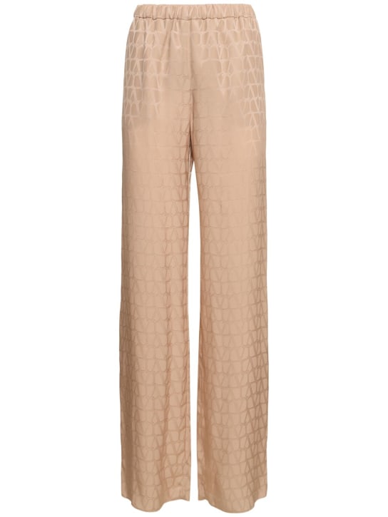 Valentino: Silk jacquard logo straight pants - Camel - women_0 | Luisa Via Roma