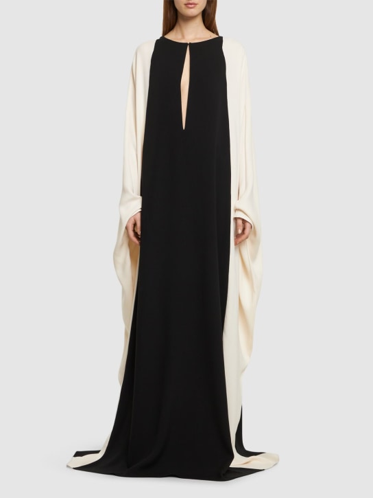 Tom Ford: Silk georgette bat sleeve long dress - Black/Ivory - women_1 | Luisa Via Roma