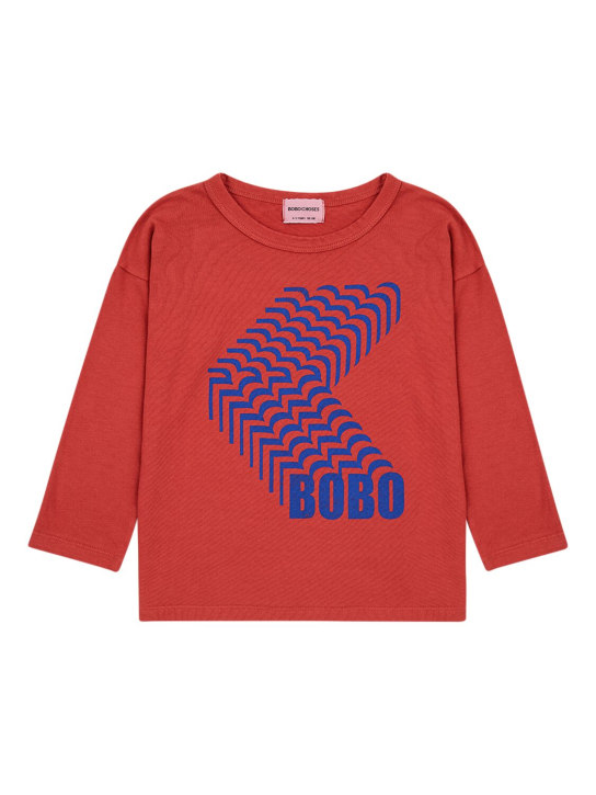 Bobo Choses: Logo print organic cotton t-shirt - Red - kids-girls_0 | Luisa Via Roma