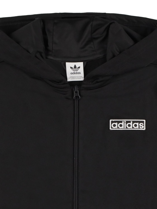 adidas Originals: Poly tech zip up hoodie - Black/White - kids-boys_1 | Luisa Via Roma