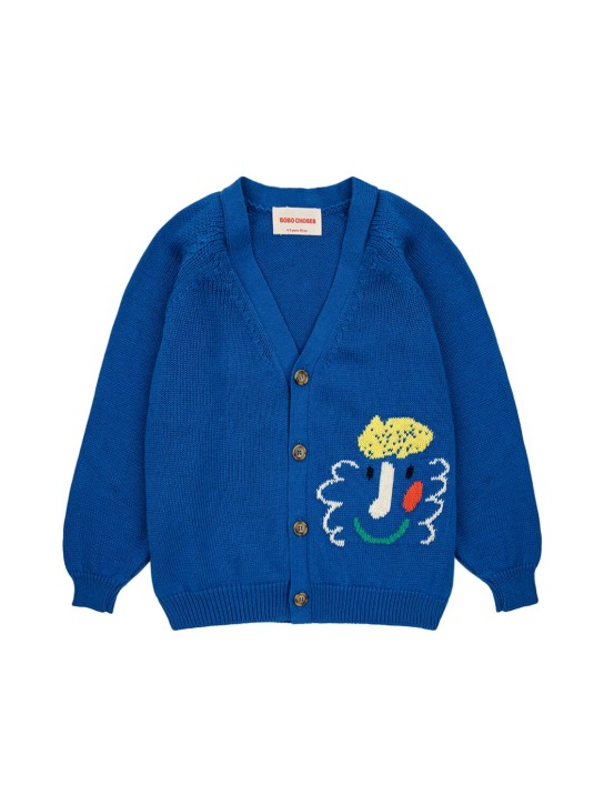 Bobo Choses: Cotton knit cardigan - Blue - kids-boys_0 | Luisa Via Roma