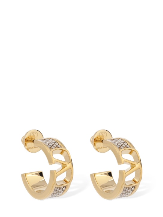 Valentino Garavani: V Logo Signature strass hoop earrings - Gold/Crystal - women_0 | Luisa Via Roma