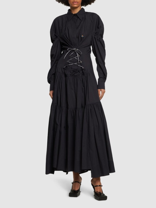 Vivienne Westwood: Ls Kate lace up poplin midi dress - Black - women_1 | Luisa Via Roma