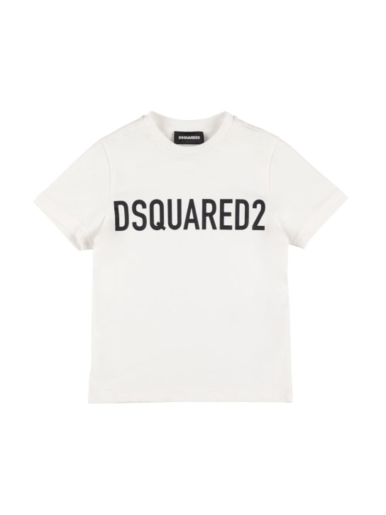 Dsquared2: 로고 프린트 코튼 저지 티셔츠 - 화이트 - kids-boys_0 | Luisa Via Roma