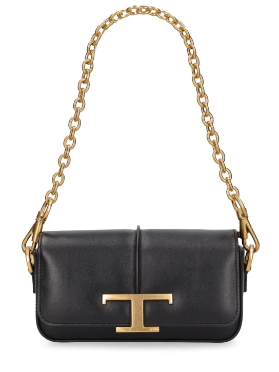 Tod's: Mini E/W Tracollina leather bag - Black - women_0 | Luisa Via Roma