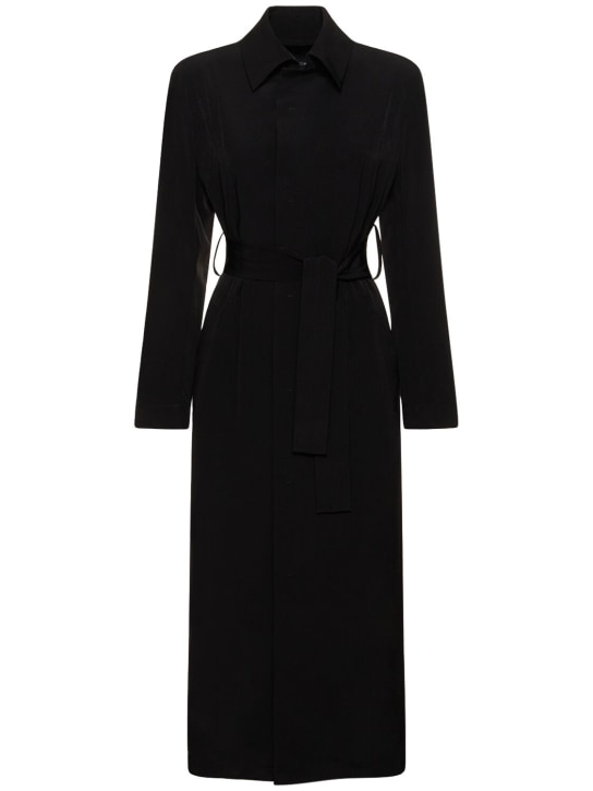 Yohji Yamamoto: Buttoned crepe de chine midi coat - Black - women_0 | Luisa Via Roma