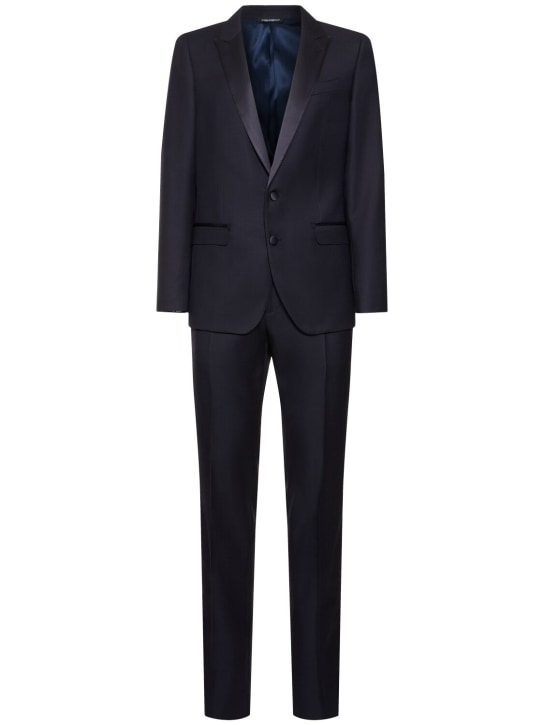 Dolce&Gabbana: Wool pinpoint tuxedo suit - Blue - men_0 | Luisa Via Roma
