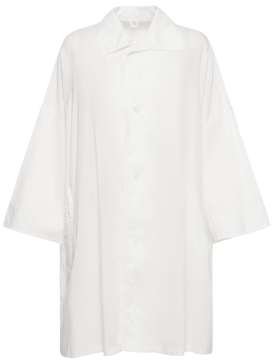 Yohji Yamamoto: Oversize cotton twill long shirt - White - women_0 | Luisa Via Roma